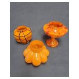 Three Orange Art Glass Vases