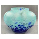 Czech Art Deco Blue Spatter Glass Squat Vase