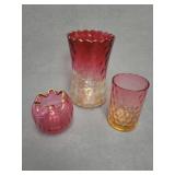 3 Cranberry Opalescent Glass Pieces