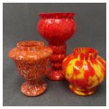 Three Czechoslovakian Splatter Glass Vases