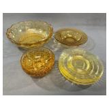 Amber Glass Bowl and Plate Lot