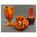Czechoslovakian Art Glass Vase Trio