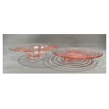 Pair Pink Depression Glass Bowls 9" Diameter
