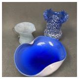Three Vintage Blue Glass Pieces Attrib. Murano