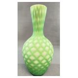 Green Opalescent Diamond Quilt Art Glass Vase