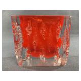 Kosta Boda Red and Clear Art Glass Vase