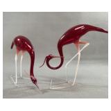 Red Art Glass Crane Figurines