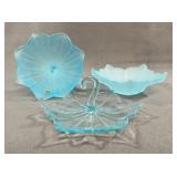 Westmoreland Blue Glass Servers and Compote Trio