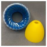 Two Vintage Glass Lamp Shades, Blue & Yellow