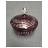 Cut to Clear Bohemian Ruby Glass Lidded Bowl
