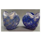 Pair Blue Art Glass Vases With Gold Flecks
