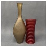 Two Recycled Glass Vases, Red and Gold