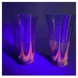 Schneider Art Glass Tumblers Pair Blue Green
