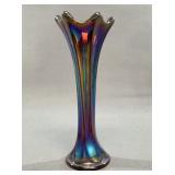 Iridescent Carnival Glass Trumpet Vase 7.5 Inch
