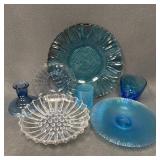Eclectic Vintage Blue Glass Tableware Assortment