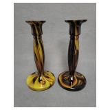 Pair Czechoslovakia Art Glass Candlesticks
