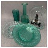 Vintage Teal Glass Collection, 6 Pieces