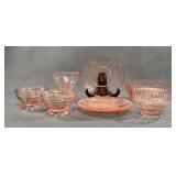 Pink Depression Glass Bowls, 3 Saucers