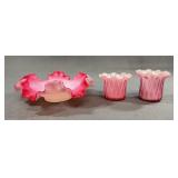 Pink Satin Glass Vase and Bowl