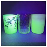 Three Vintage UV Reactive Glass Cups