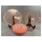 Pink Depression Glass Plates & 5 Bowls Assorted