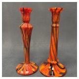 Bohemian Czech Art Glass Candlesticks, Pair