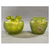Iridescent Art Glass Vases, Green