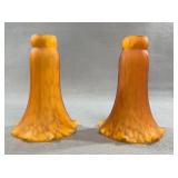Pair Amber Art Glass Lamp Shades 6 Inches Tall