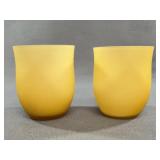 Pair Yellow Satin Glass Tumblers 4" Tall