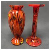 Czechoslovakian Cased Glass Vase & Candlestick