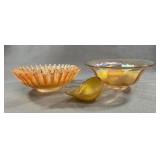 Iridescent Art Glass Bowl and Dish Trio