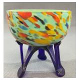 Art Deco Spatter Glass Tripod Bowl