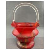 Art Deco Red Spatter Glass Basket