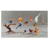 9 Handblown Art Glass Bird Figurines