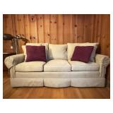 Southwood Sofa 73x34 Beige With Burgundy Pillows