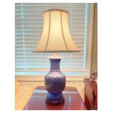 Blue Ceramic Table Lamp with Fish Scale Motif, 27"