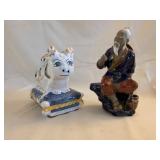 Asian Ceramic Figurines: Elderly Man & Animal
