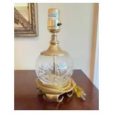 Cut Glass and Brass Table Lamp, 10 Inch Height