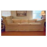 Beige Damask Sofa, Rolled Arms, 78x34 Inches