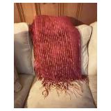 Red Throw Blanket With White Fringe Detail