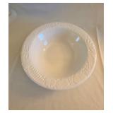 White Embossed Ceramic Bowl, 12 Inch Diameter