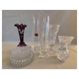 Cut Glass Coasters and Vases Assorted Lot