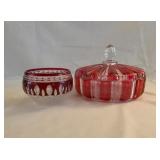 Pair Cut to Clear Red Glass Candy Dishes