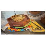 Lot: Trays, Plates, Flatware & Basket