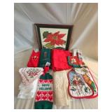 Holiday Textiles, Framed Poinsettia Print Lot