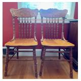 Pair Wood Spindle Back Dining Chairs