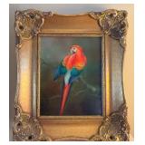 Framed Oil Painting of Parrot on Branch