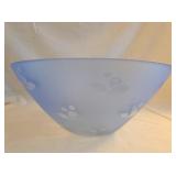 Frosted Blue Glass Bowl with Floral Motif, 12" Dia