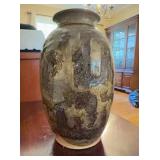 Stoneware Vase Brown Glaze 11 Inch Signed