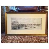 Framed Bridge and Cityscape Print, 33x18 Inch
